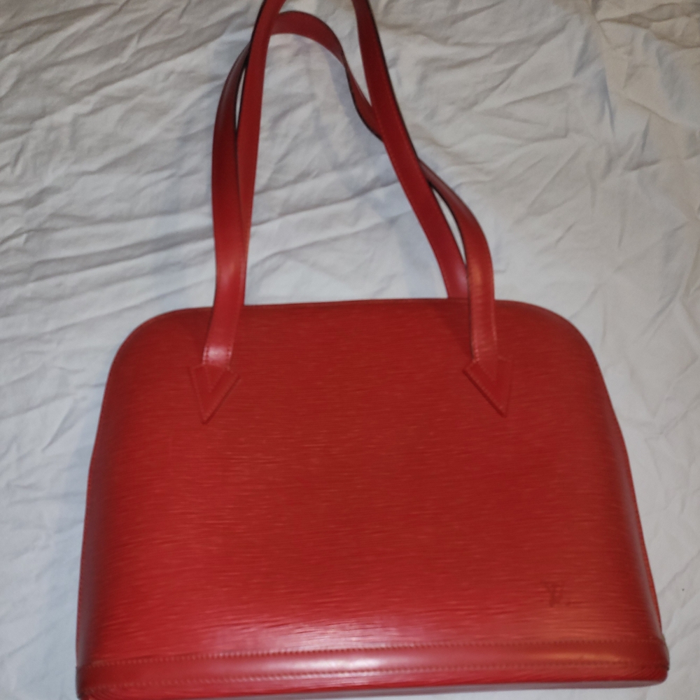 Vintage Louis Vuitton Red Designer Tote Bag LOUIS VUITTON Epi Lussac Shoulder